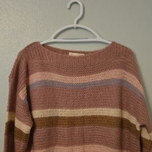 AZZ | Pink Striped Boat Neck Cropped Sweater Size M/L